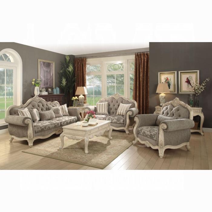 Ragenardus Gray Fabric & Antique White Sofa w/5 Pillows image