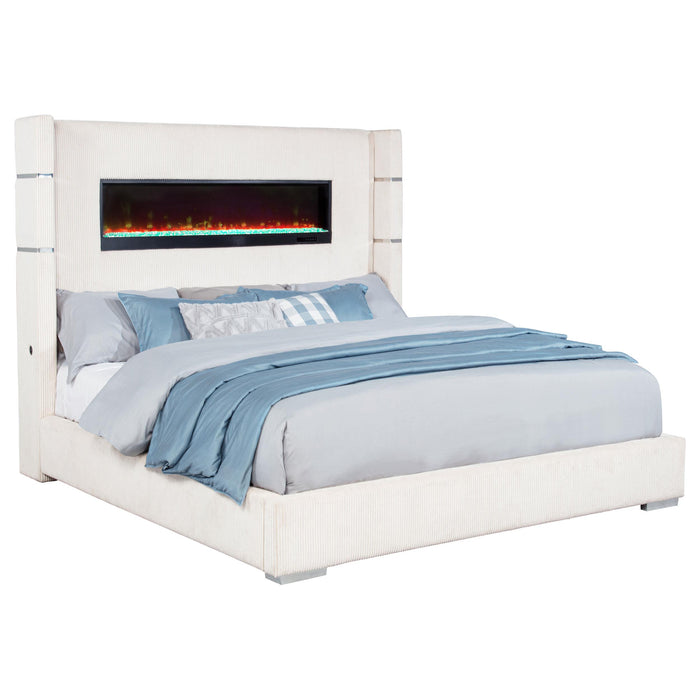 Tisdall 67-inch Upholstered Fireplace Bed Cream