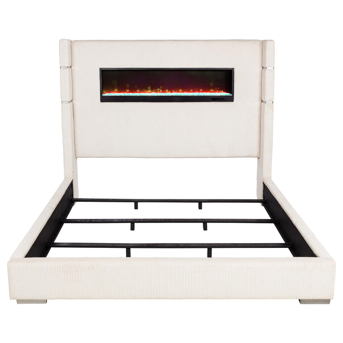 Tisdall 67-inch Upholstered Fireplace Bed Cream